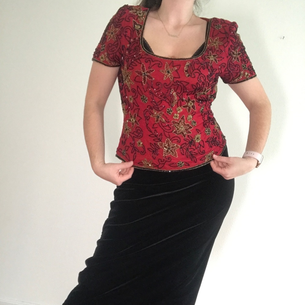 VINTAGE Beaded Silk Blouse